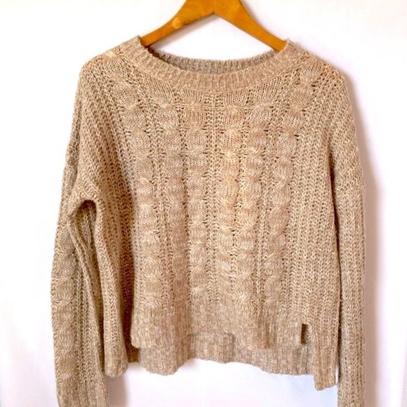 Romeo & Juliet Couture Sweaters - ROMEO & JULIET COUTURE Taupe Crewneck Chunky Boxy Sweater